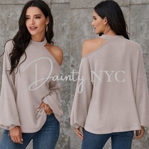 Women's Taupe Cold Shoulder Blouse